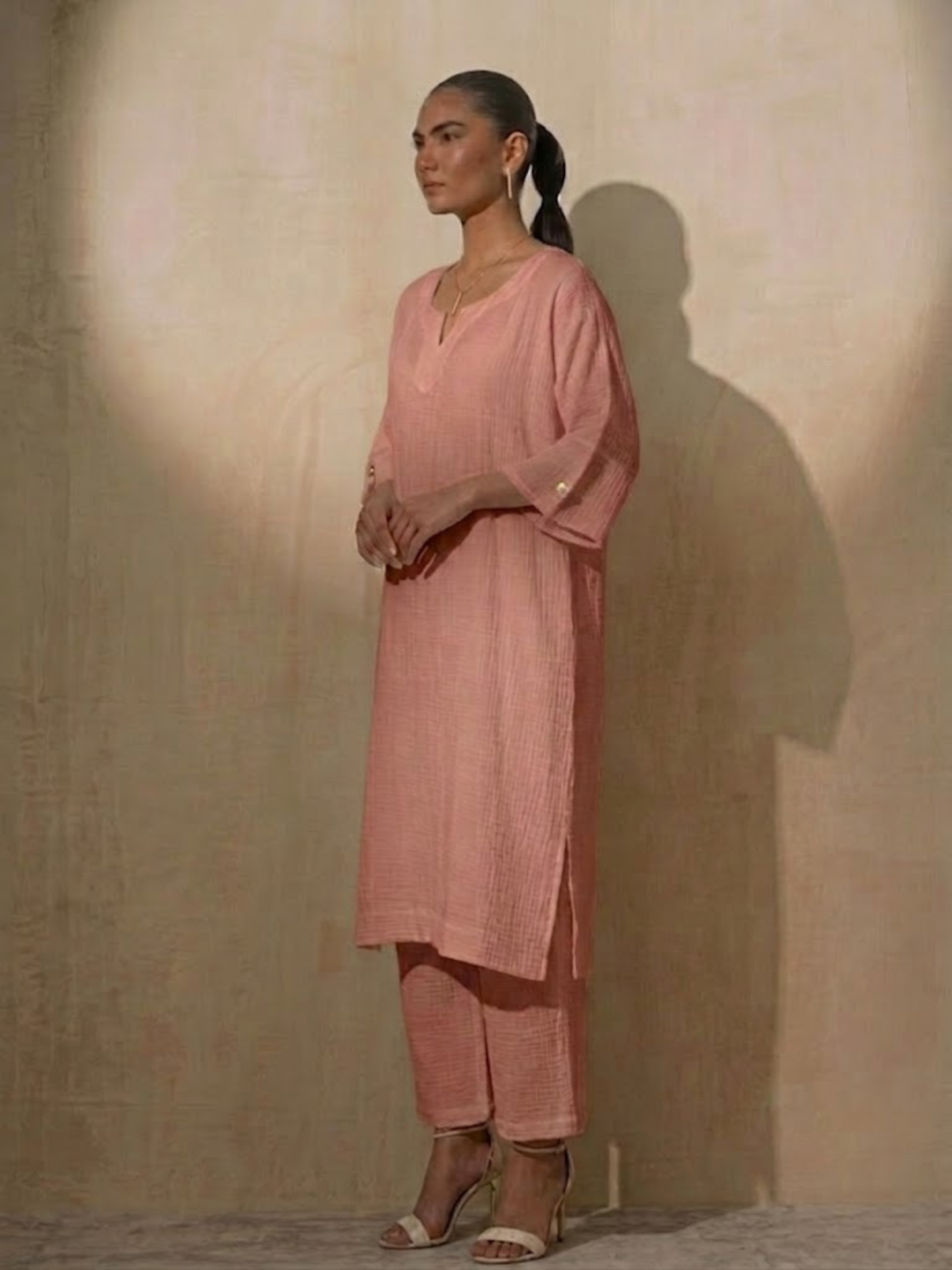 Dhiyona ST 2 pc Set - Blush Pink Easy Addictive Travel Airflow Kurta and Pant Set