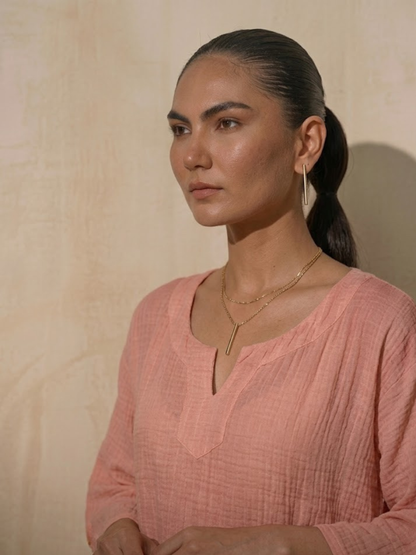 Dhiyona ST 2 pc Set - Blush Pink Easy Addictive Travel Airflow Kurta and Pant Set
