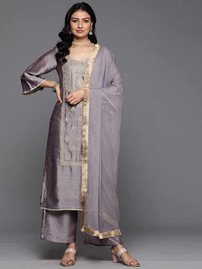 Dhiyona VA Ethnic Motifs Embroidered Zari Kurta With Palazzos & Dupatta