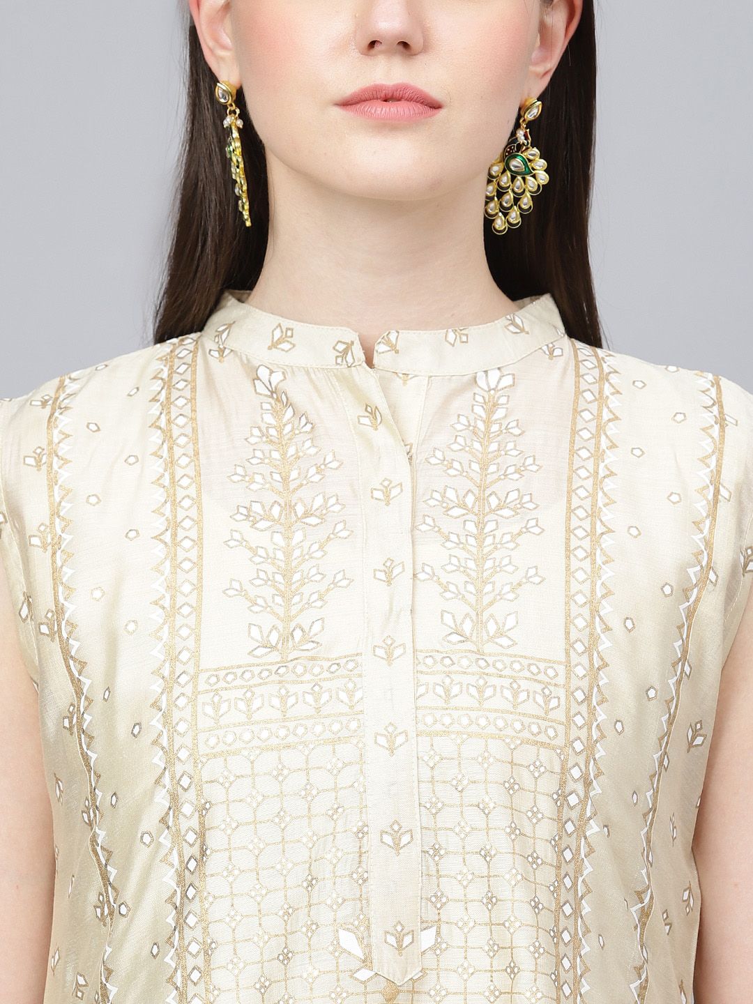 Dhiyona KL Ethnic Motifs Printed Layered Chanderi Silk Kurta With Trousers & Dupatta