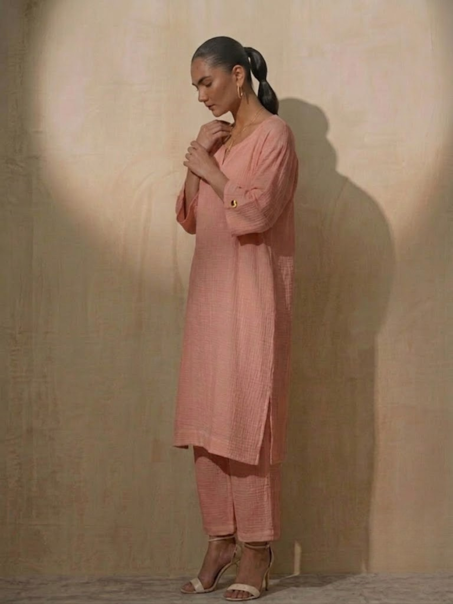 Dhiyona ST 2 pc Set - Blush Pink Easy Addictive Travel Airflow Kurta and Pant Set