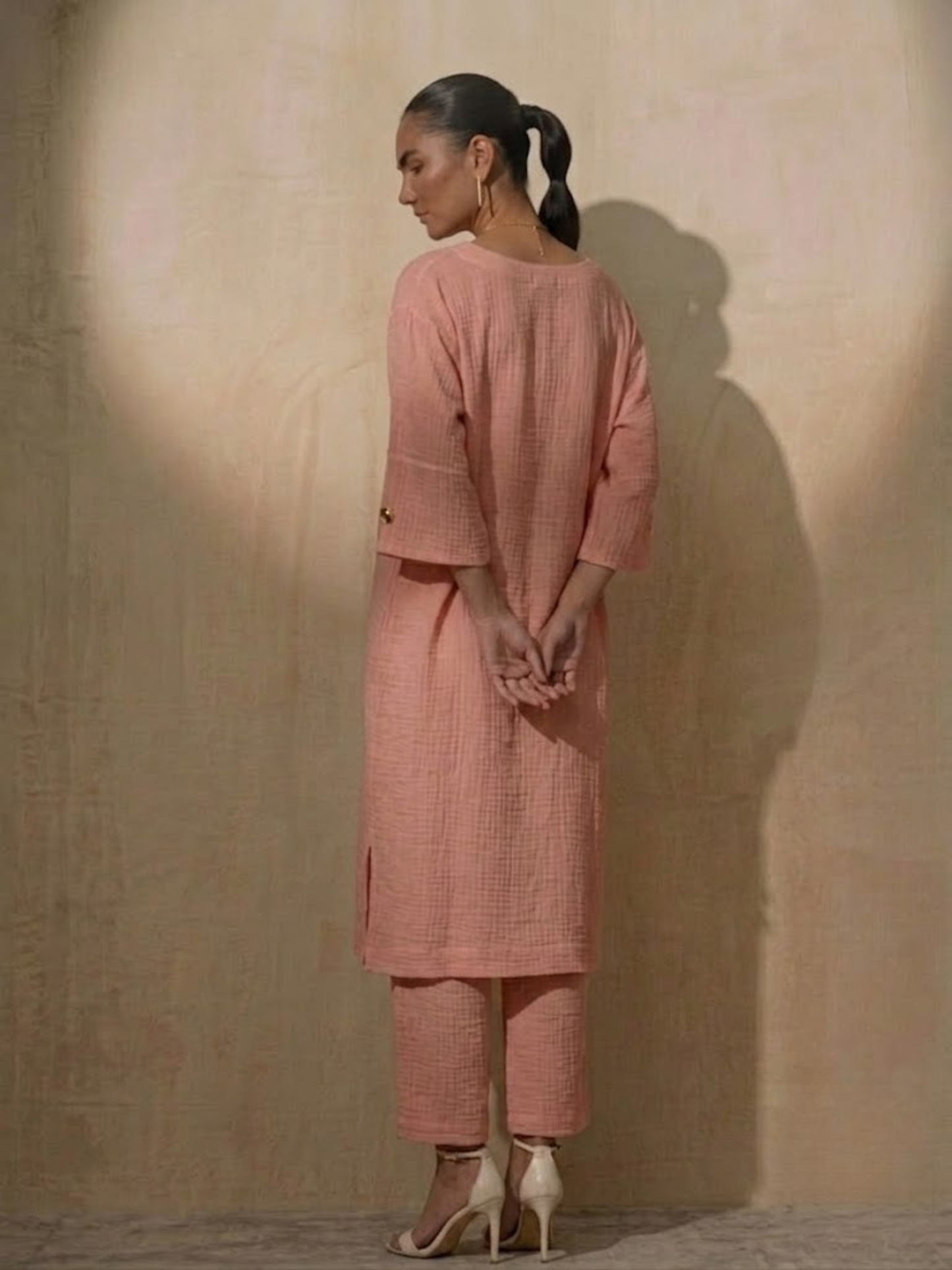 Dhiyona ST 2 pc Set - Blush Pink Easy Addictive Travel Airflow Kurta and Pant Set