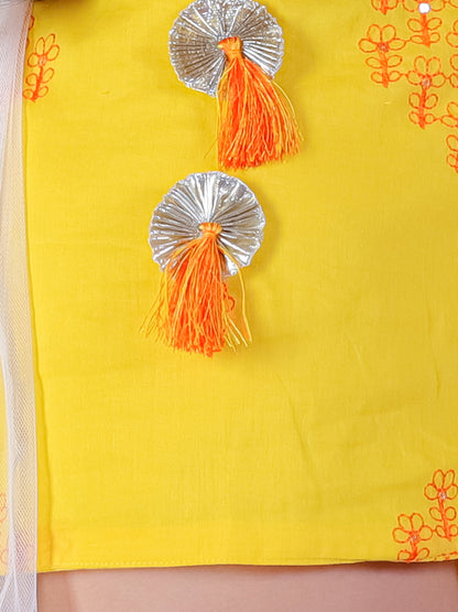 Marigold Magic Girls White Lehanga and Yellow Choli with Dupatta Ethnic Set