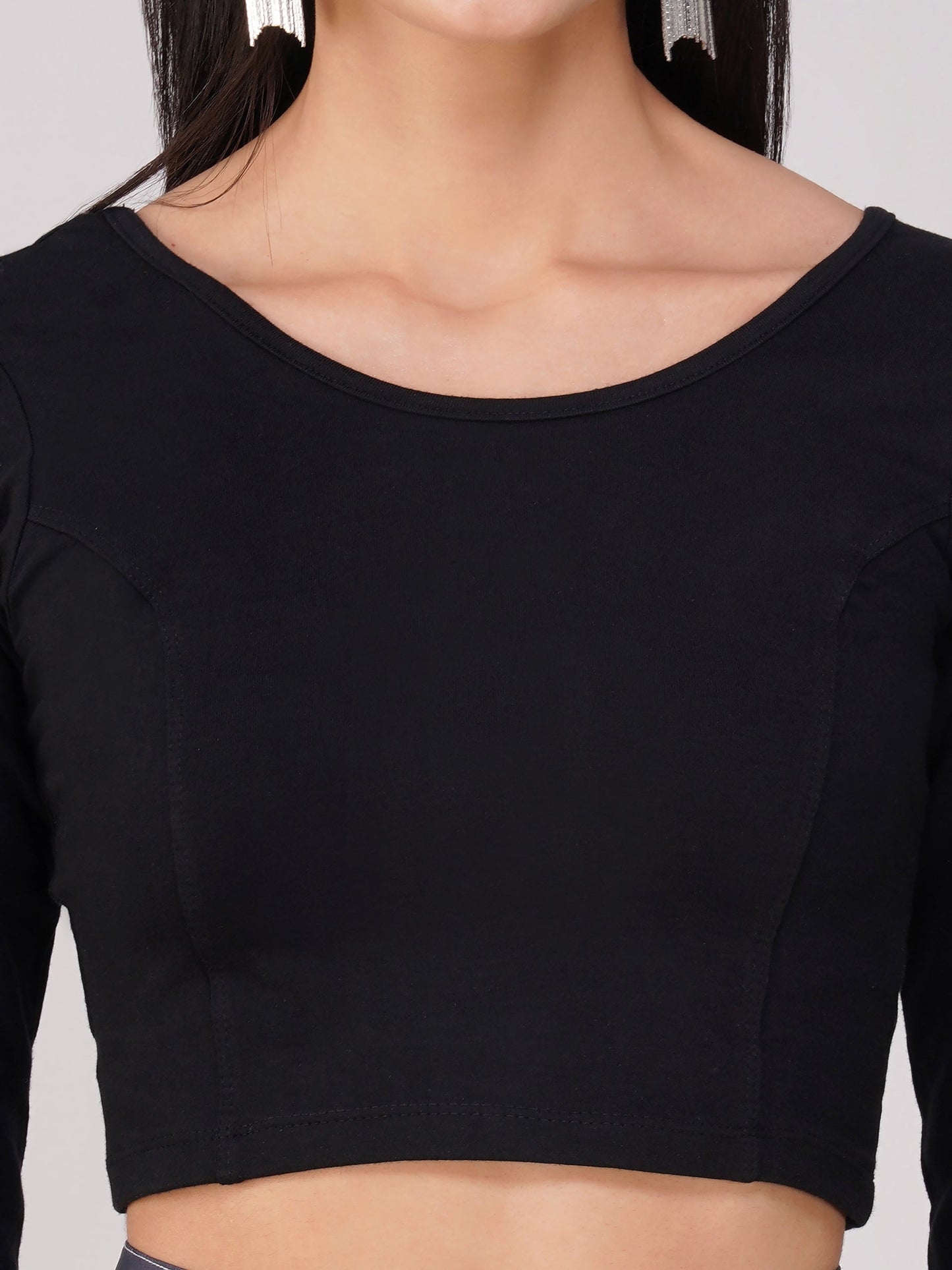 Dhiyona ST Blouse - Stretchy Black LONG Sleeve Blouse