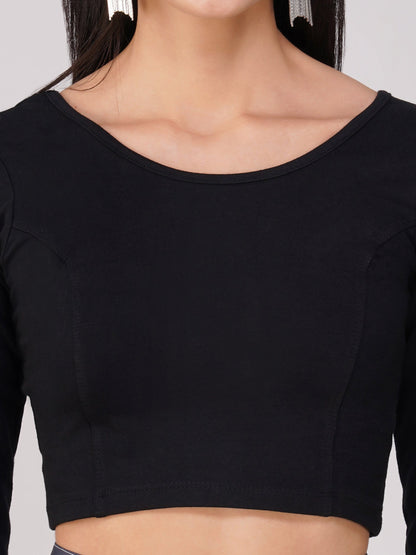 Dhiyona ST Blouse - Stretchy Black LONG Sleeve Blouse