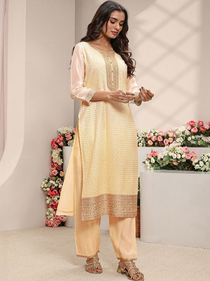 Ivory Embellished Straight Suit Set with Dupatta