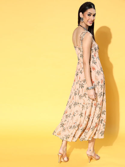 Dhiyona AY Women's Attractive Peach Romantic Florals Dress