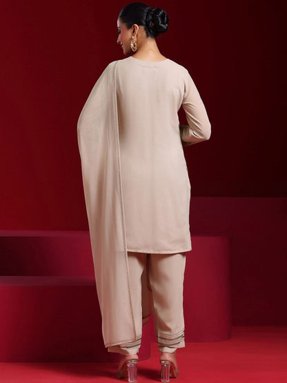 Dhiyona LL Striped Regular Beads and Stones Kurta with Palazzos & With Dupatta