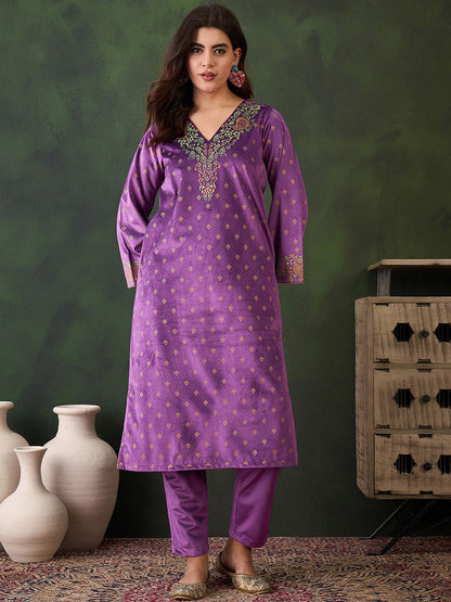 Winterwear velvet V-Neck Kashmiri Phiran Kurta & Trouser