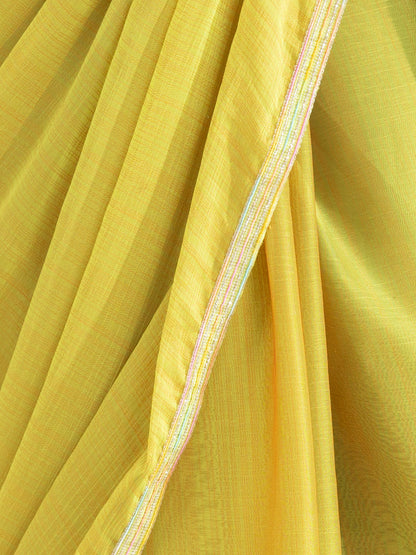 Dhiyona ST Lime and Lemony Chiffon Saree with Lace & Self Blouse Fabric