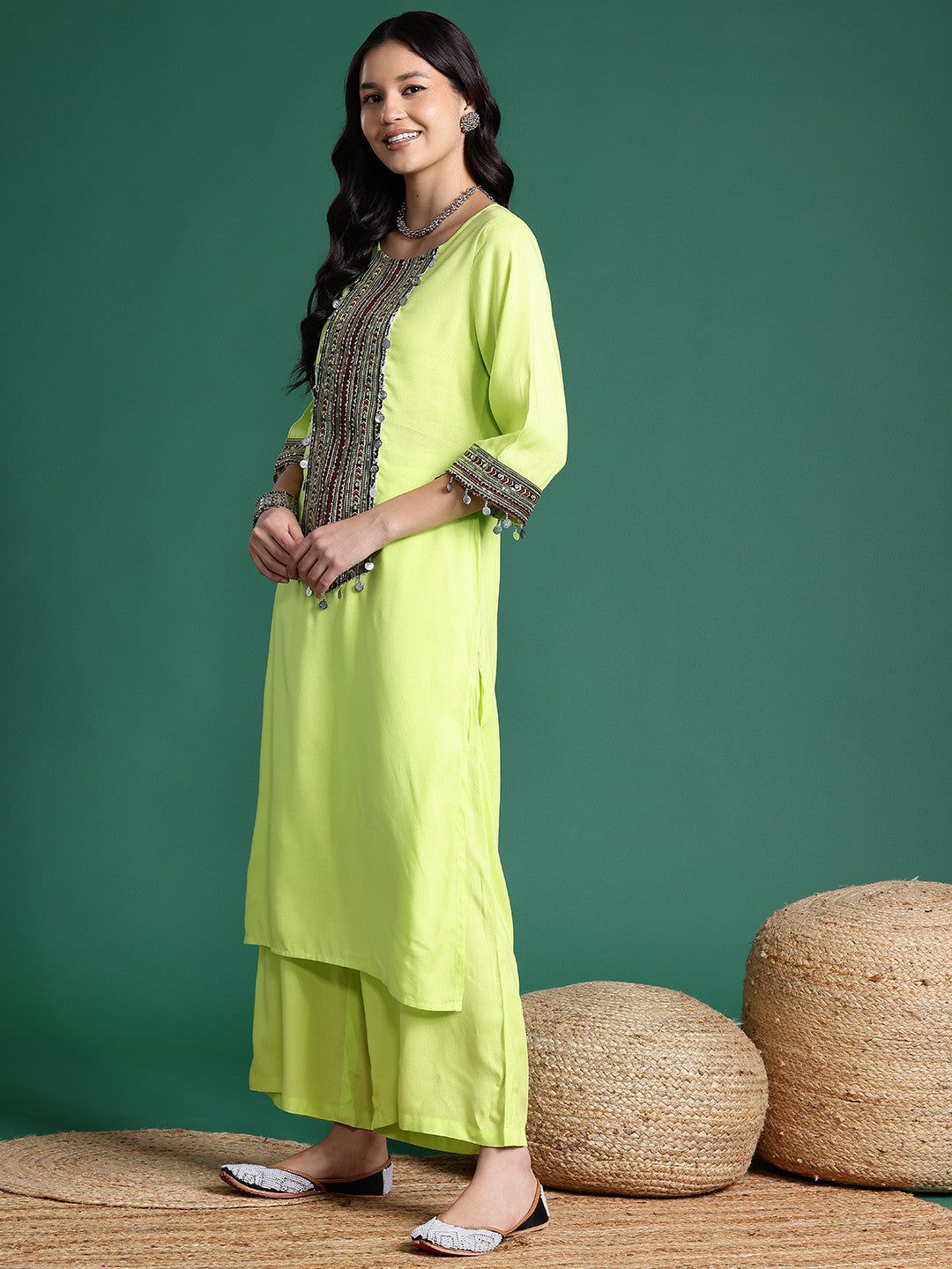 Straight Sequined Kurta with Palazzos