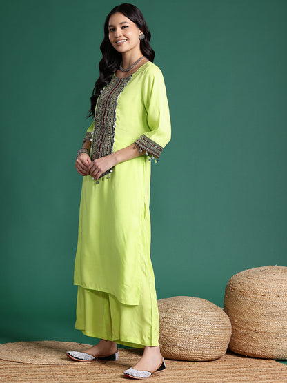 Straight Sequined Kurta with Palazzos