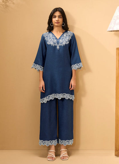 Itrh cobalt embroidery cotton co-ord set