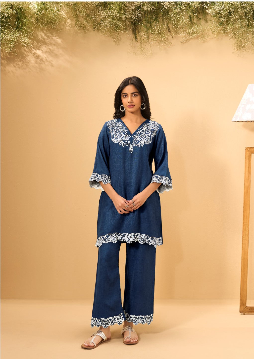 Itrh cobalt embroidery cotton co-ord set