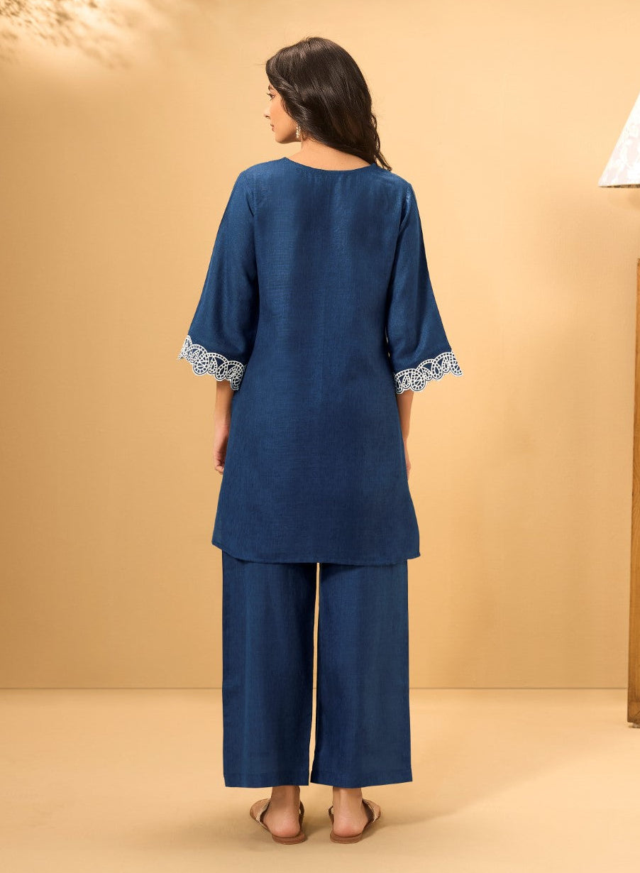 Itrh cobalt embroidery cotton co-ord set