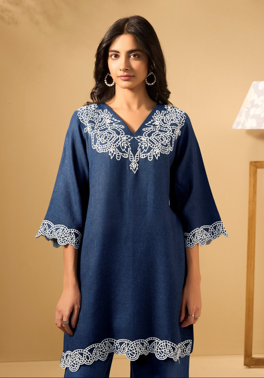 Itrh cobalt embroidery cotton co-ord set