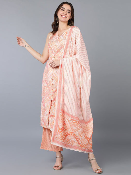 Dhiyona KL Printed V-Neck Regular Kurta with Palazzos & Dupatta