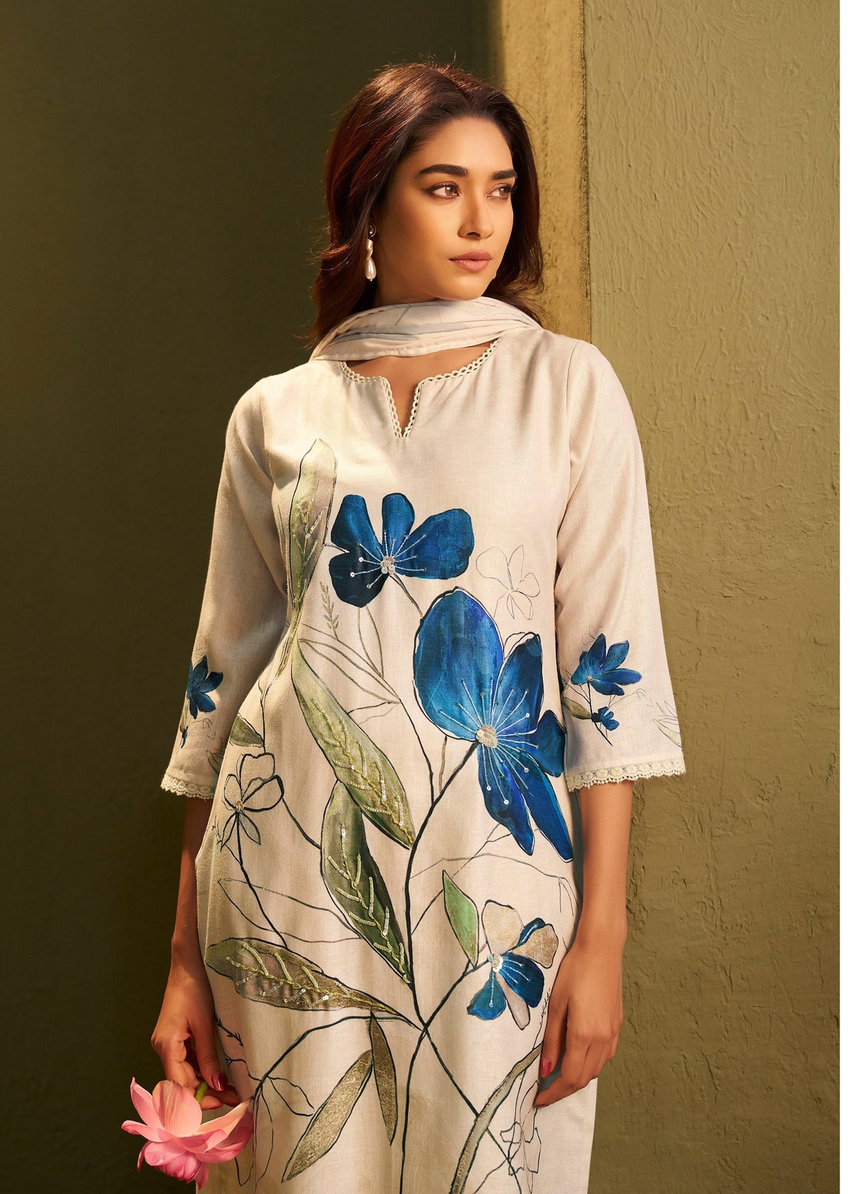 Itrh hibis Linen Suit set