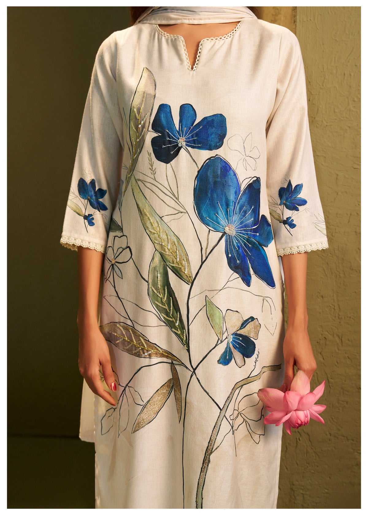 Itrh hibis Linen Suit set