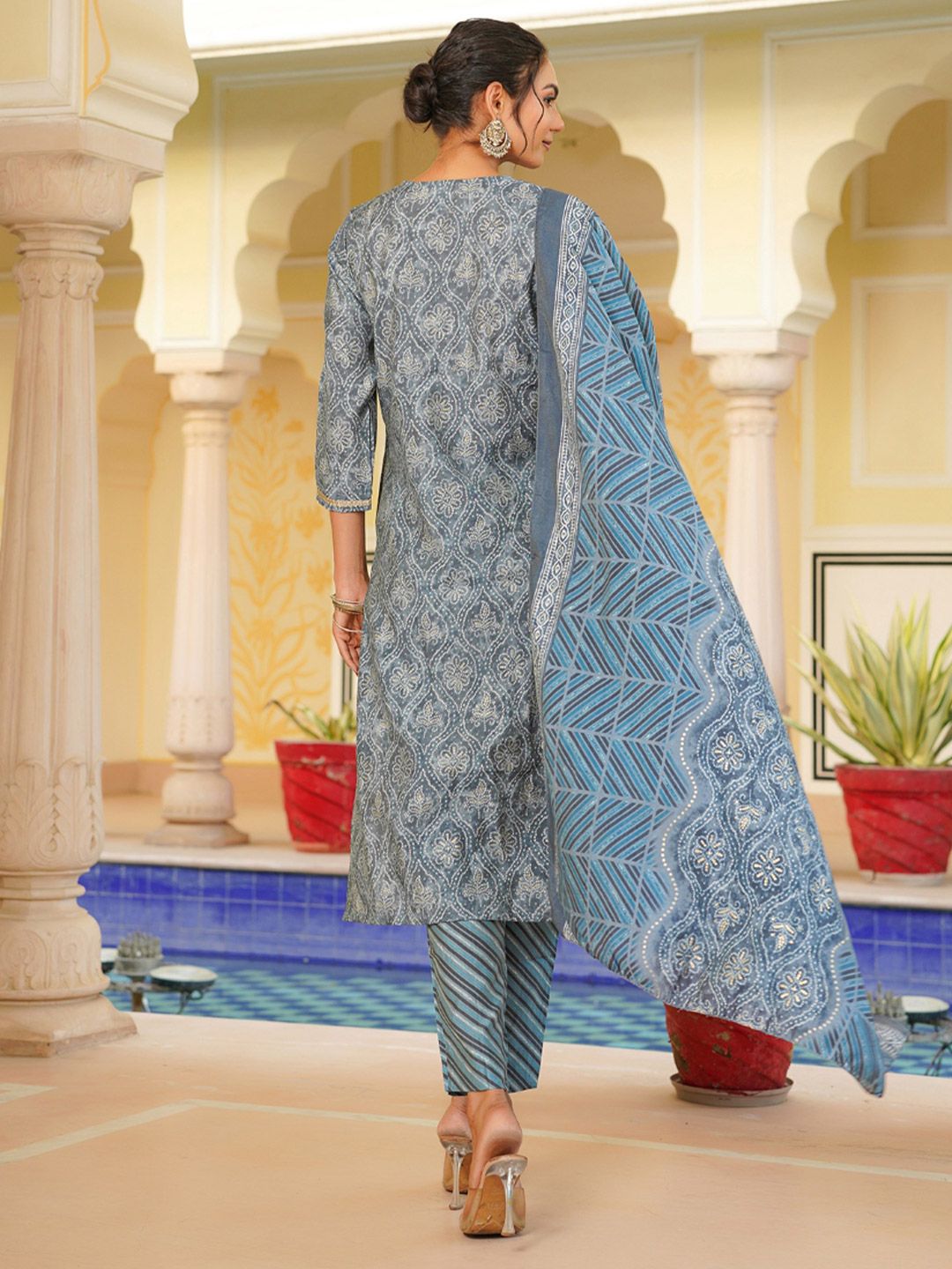 Dhiyona KL Women Ethnic Motifs Embroidered Regular Mirror Work Kurta with Trousers & Dupatta