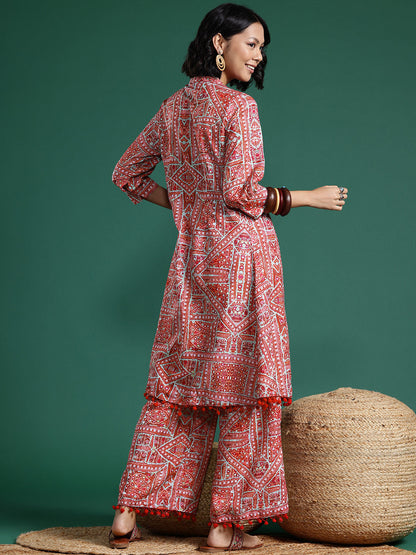Ethnic Motifs Printed High Slit Kurta with Palazzos