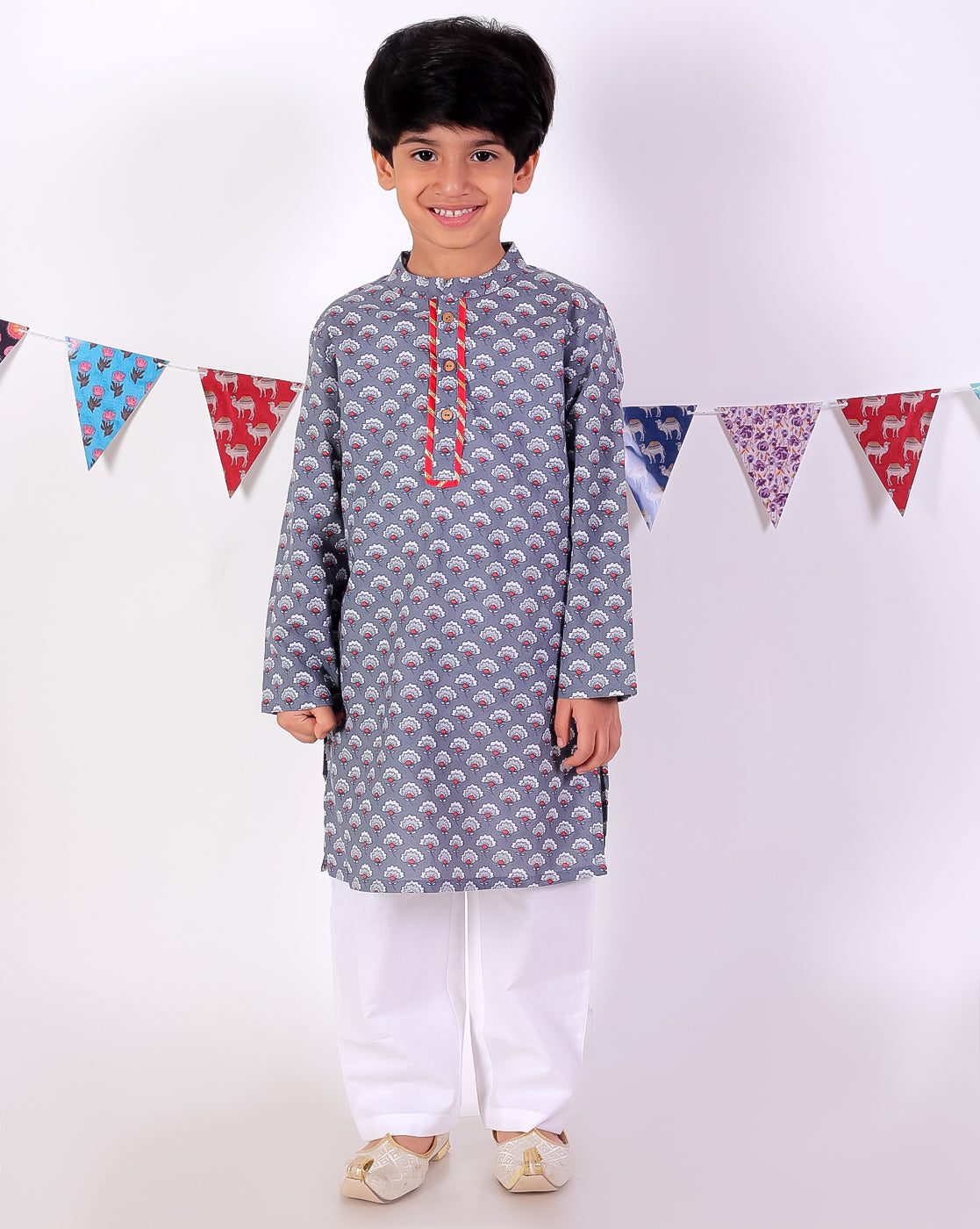 Jaipur Boys Grey  Kurta and Pyjama Ethnic Set