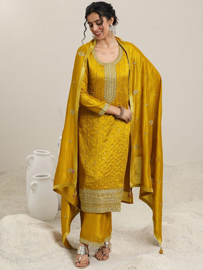 Dhiyona LL Women Ethnic Motifs Embroidered Regular Sequinned Kurta with Palazzos & With Dupatta