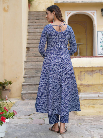 Dhiyona KL Floral Printed Gotta Patti Pure Cotton Kurta with Trousers & With Dupatta