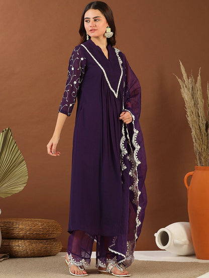 Dhiyona IN Mandarin Collar Kurta With Palazzos & Dupatta