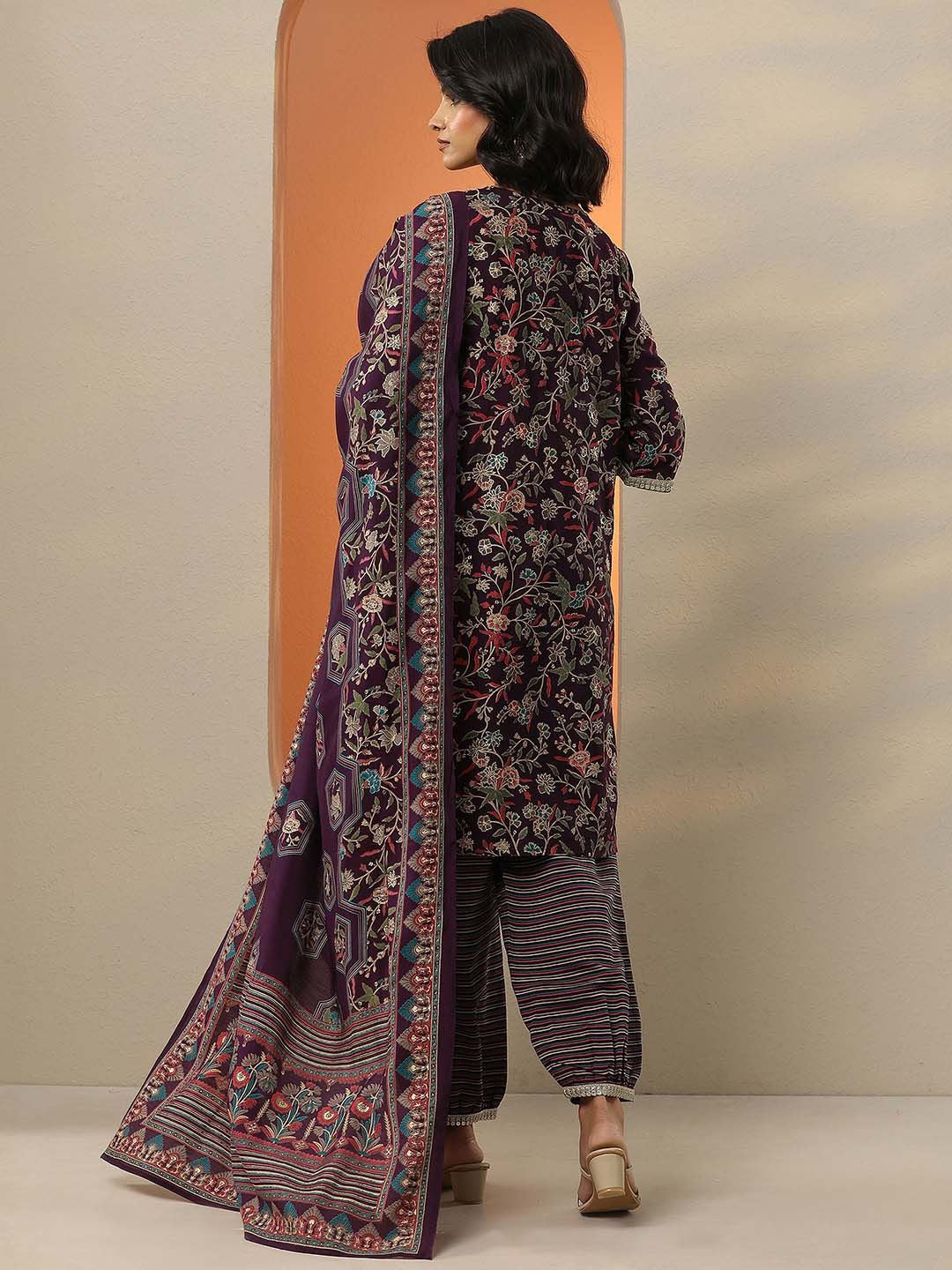 Women Floral Printed Regular Mirror Work Kurta with Salwar & With Dupatta