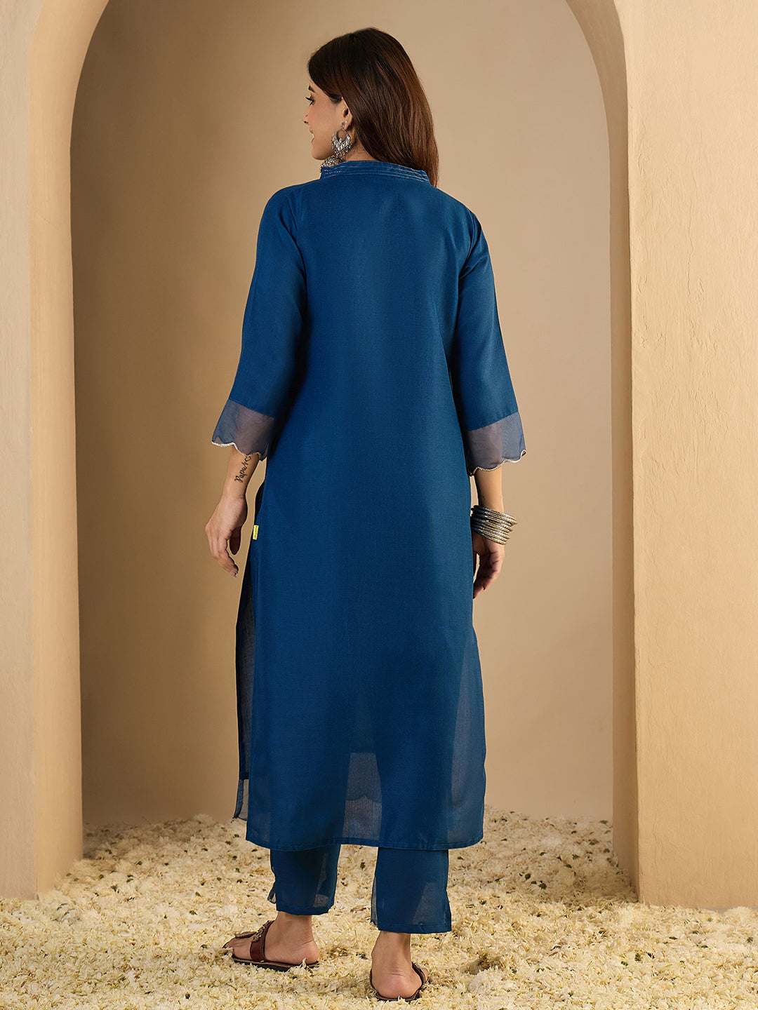 Dhiyona VV N-blue Women Cotton Blend Kurta Pant Set