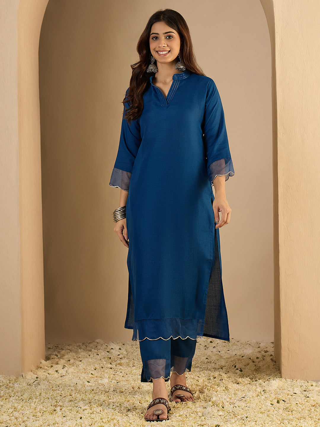 Dhiyona VV N-blue Women Cotton Blend Kurta Pant Set