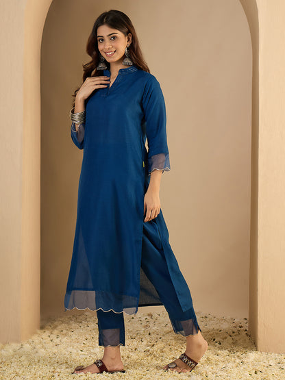 Dhiyona VV N-blue Women Cotton Blend Kurta Pant Set