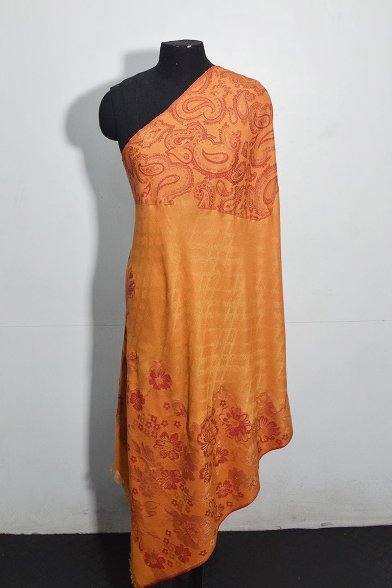 Women's Orange Pashmina Woven Jacquard Shawl