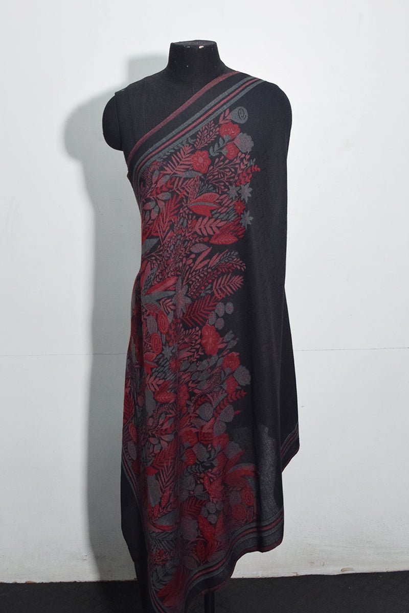 Women's Black Pashmina Woven Jacquard Shawl