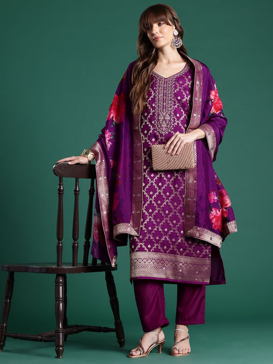 Dhiyona IE Embroidered Regular Kurta With Trousers & Dupatta