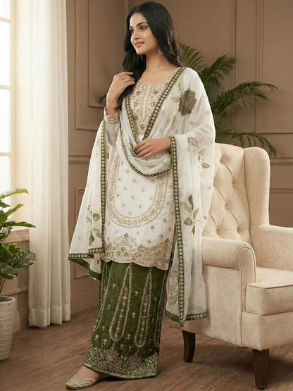 Dhiyona KL Women Ethnic Motifs Embroidered Regular Thread Work Kurta with Sharara & With Dupatta