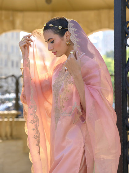 Ethnic Motifs Embroidered Zari Straight Kurta With Trousers & Dupatta