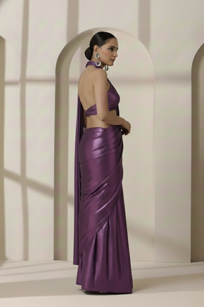 Dhiyona ST Amythst Gold Chiffon Saree with Pendants with Self Blouse