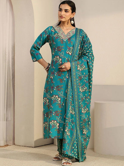 Women Floral Printed Regular Kurta with Trousers & With Dupatta