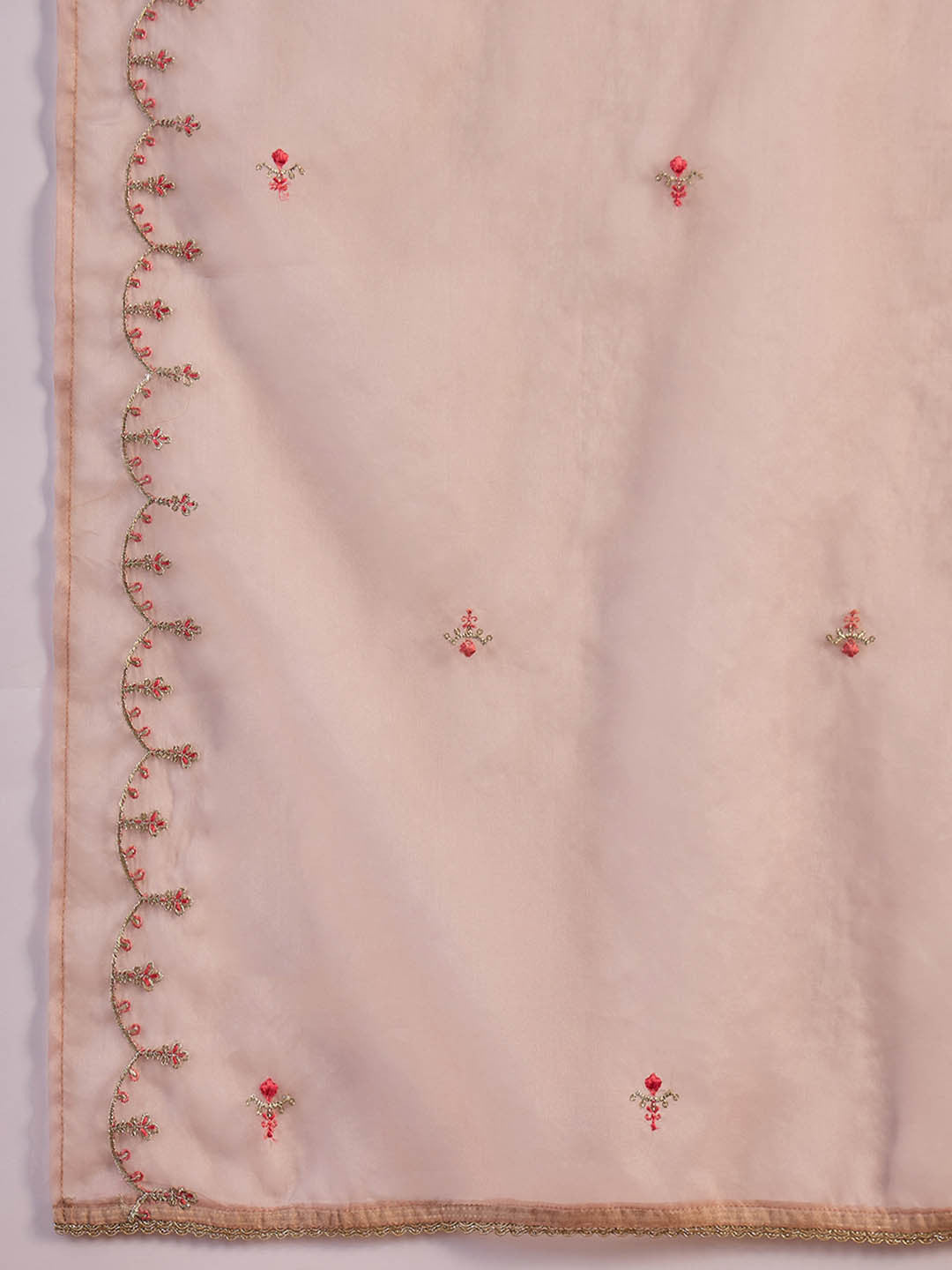 Zari Sequence Embroidered Straight Kurta & Trousers With Dupatta