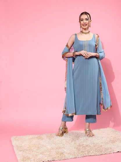 Blue Blue Sleeveless Kurta with Trouser and Dupatta