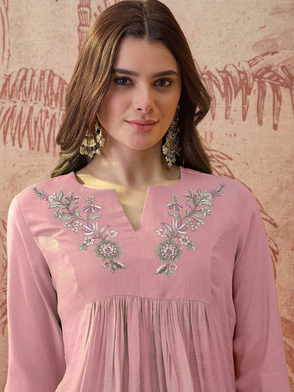 Women Ethnic Motifs Embroidered Empire Thread Work Kurti with Patiala