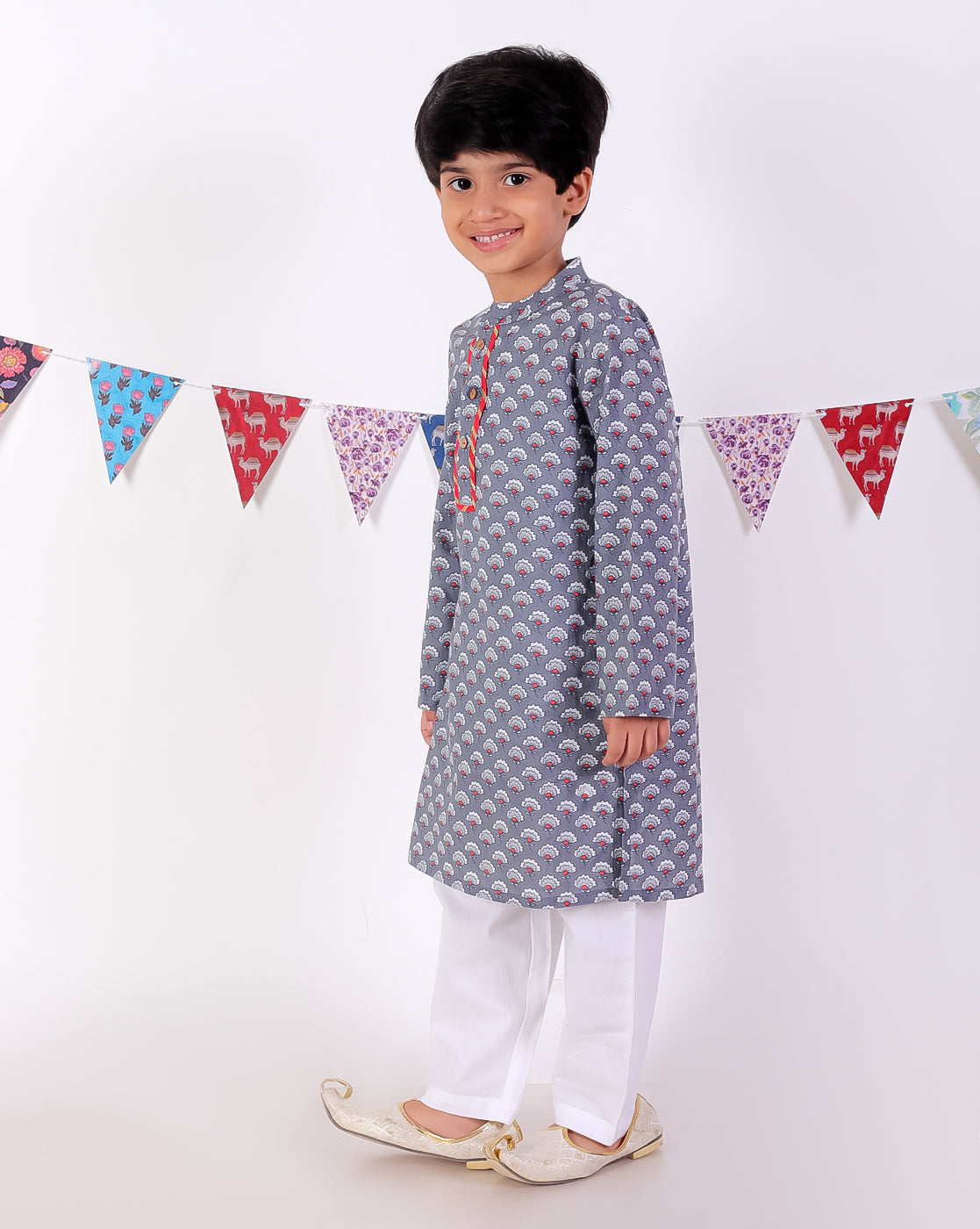 Jaipur Boys Grey  Kurta and Pyjama Ethnic Set