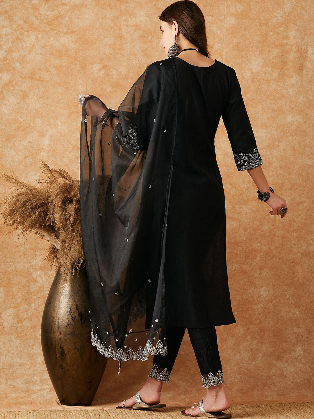 Embroidered Straight Kurta With Trouser & Dupatta
