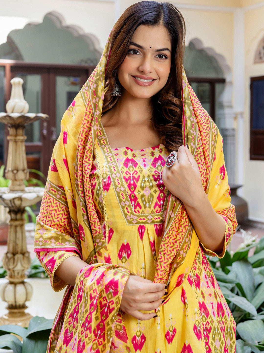 Women Printed Panelled Sequinned Pure Cotton Kurta with Trousers & With Dupatta