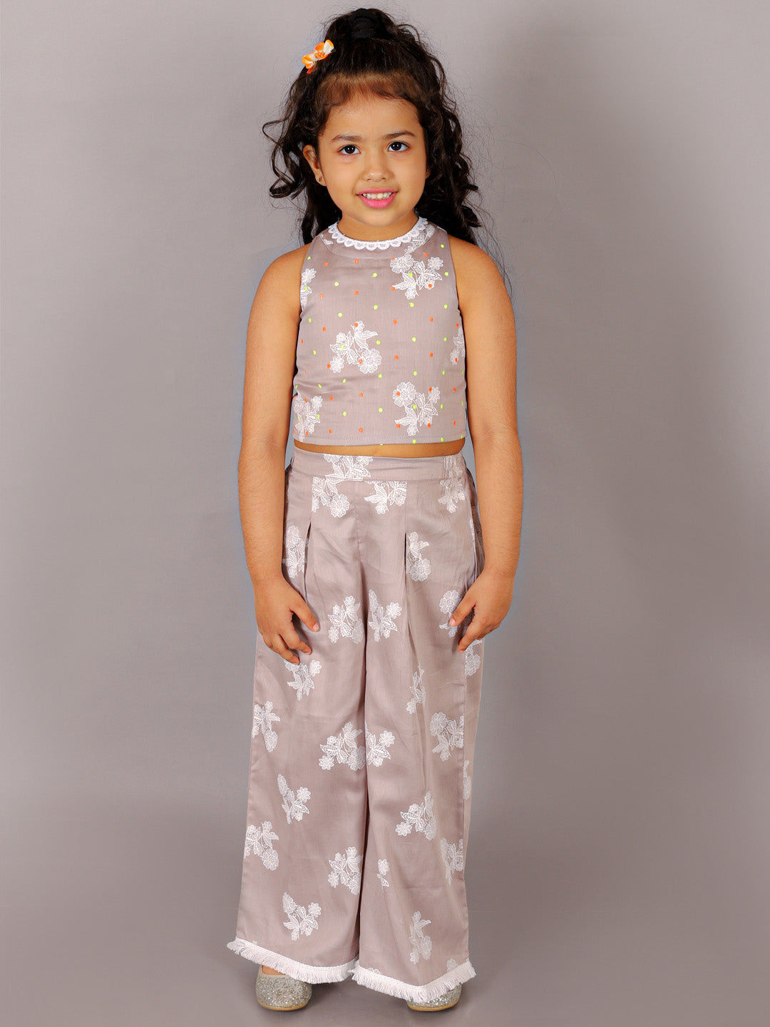 Fusion Fair Girls Grey Crop Top with Pants Girls Co-ordinate set