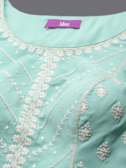 Dhiyona LL Embroidered Regular Pure Silk Kurti with Sharara & Dupatta