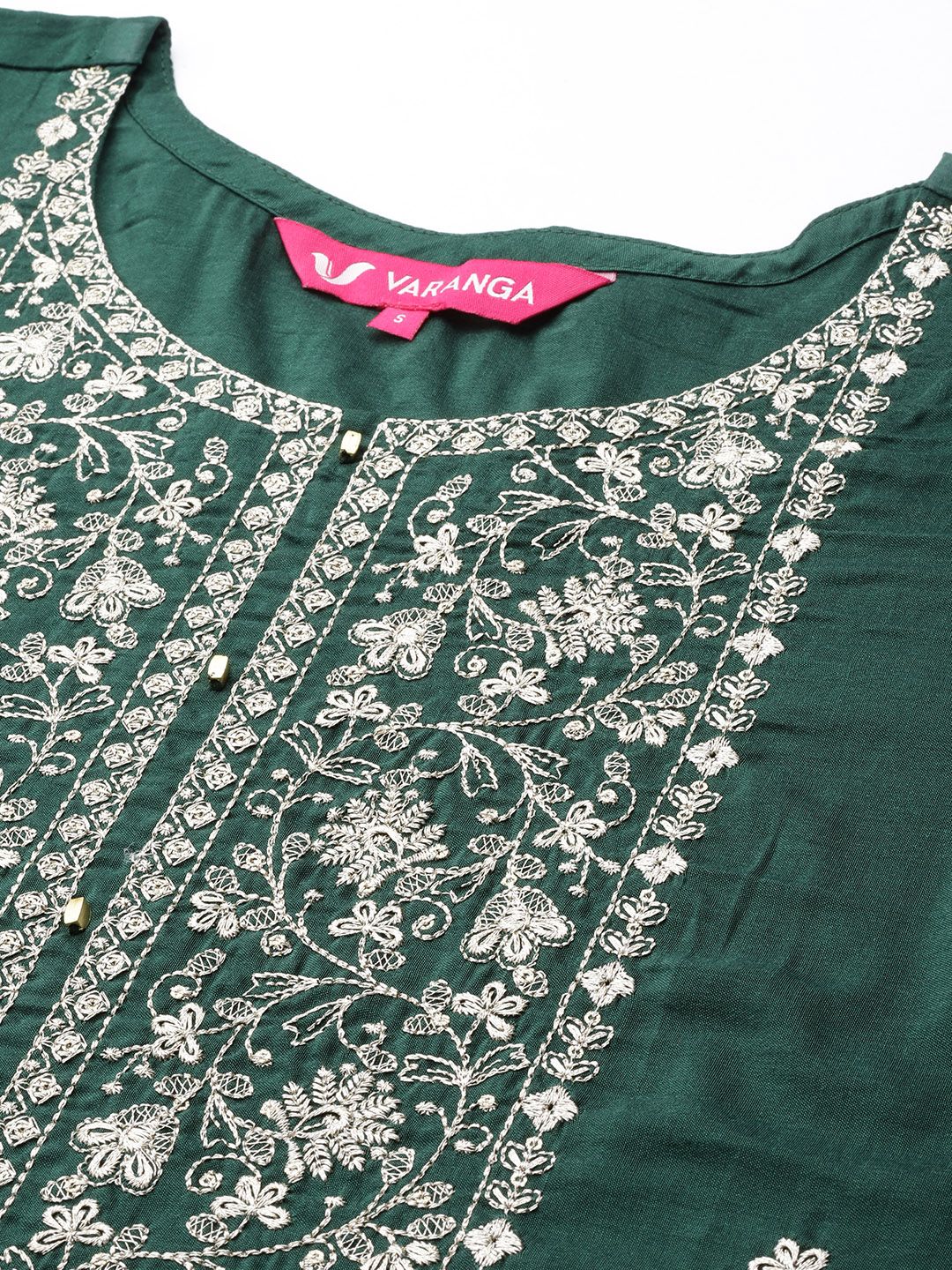 Dhiyona VA Women's Green Embroidered Gotta Patti Pure Cotton Kurta with Trousers & Dupatta