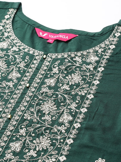 Dhiyona VA Women's Green Embroidered Gotta Patti Pure Cotton Kurta with Trousers & Dupatta